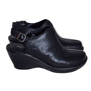 Born Womens Black Pebbled Leather Slingback Clogs Shoes 7M
